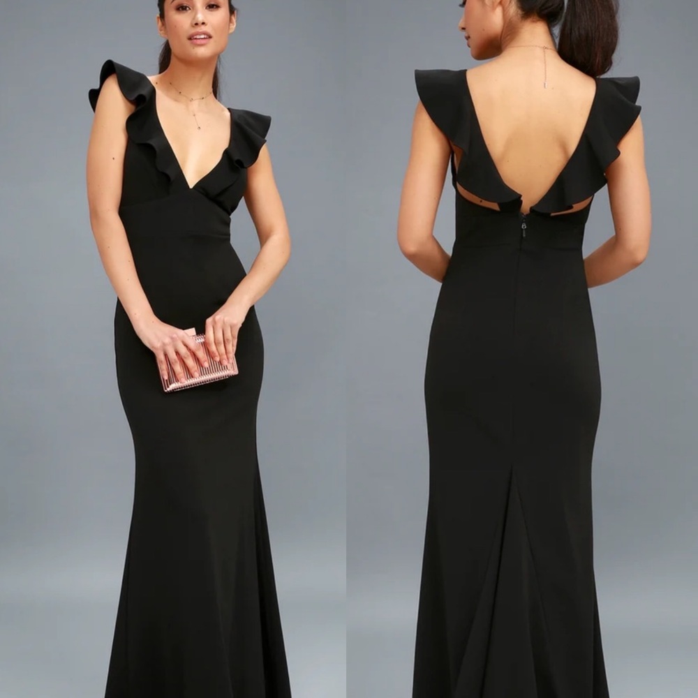Lulu’s Perfect Opportunity Black Ruffle Maxi Dress